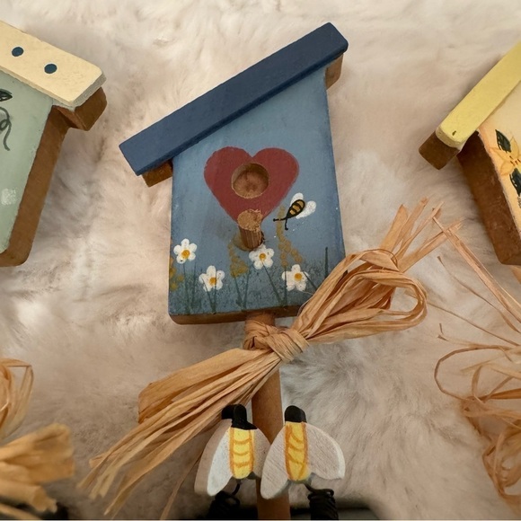 Welcome Birdhouses Wooden Blocks. New. Raffia Bows. Folk Art Farmhouse Decor. - Picture 12 of 15